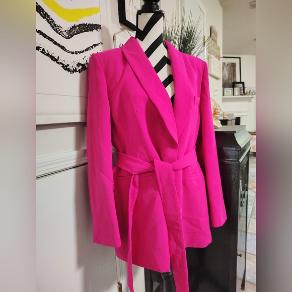 NWT ZARA $130 Belted Tuxedo Blazer Vibrant Pink Women's XL Neon Fuschia NEW! - Picture 14 of 16